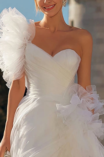 One Shoulder Ivory Bodycon Mini Tulle Engagement Dress